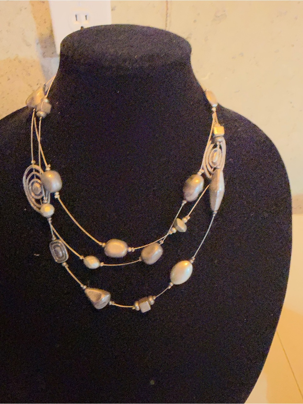 Layered Silver-Tone Multi-Strand Beaded Necklace